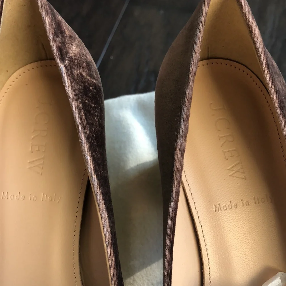 J Crew lucite heels in ash brown velvet 6.5 - Picture 4 of 5
